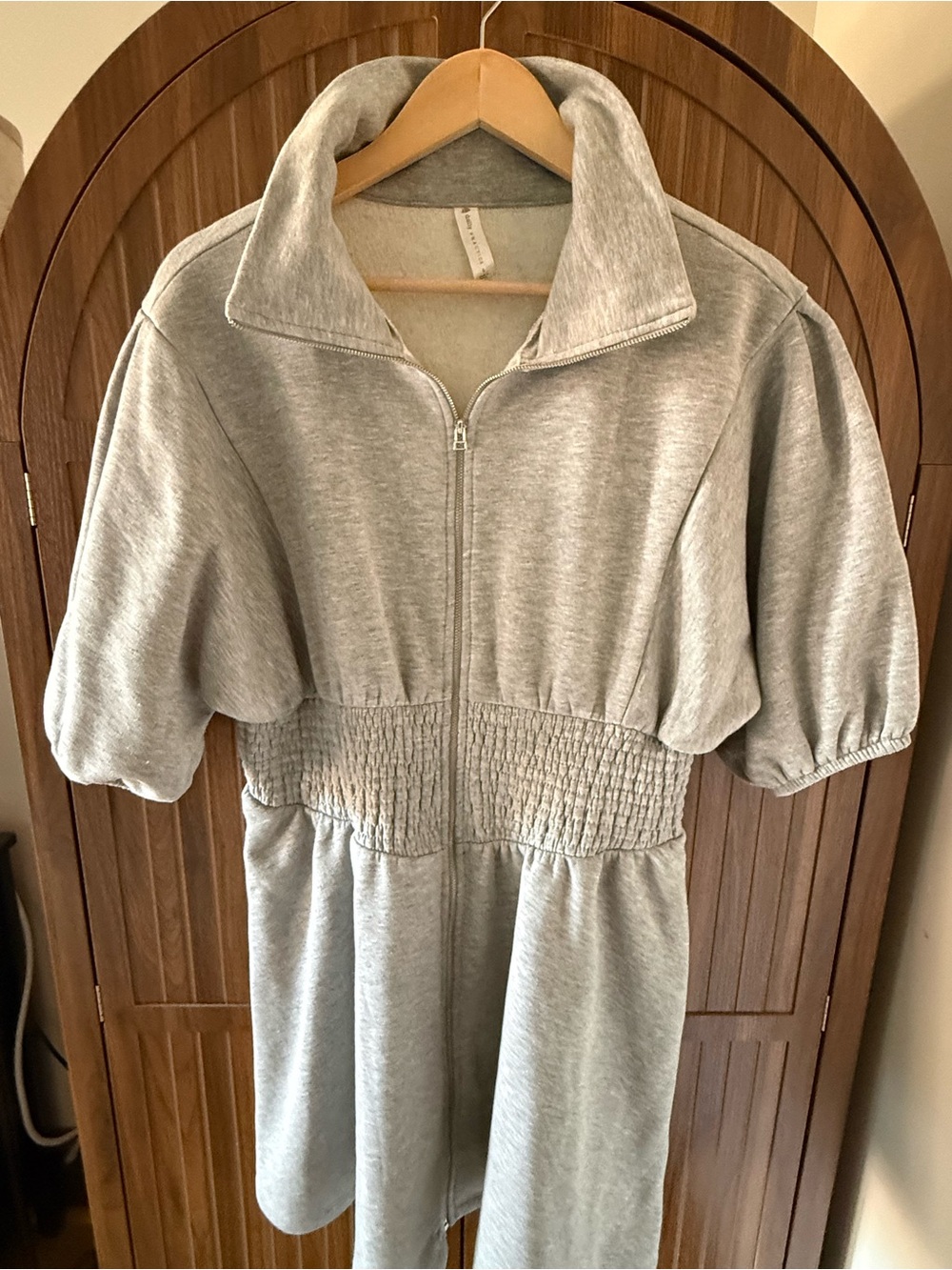 Women's Light Gray Mini Dress with Smocked Waist